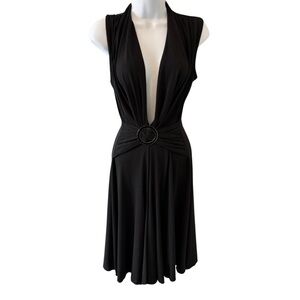 Y2K Black Deep V O-Ring Draped Cocktail Party Dress Sz 6